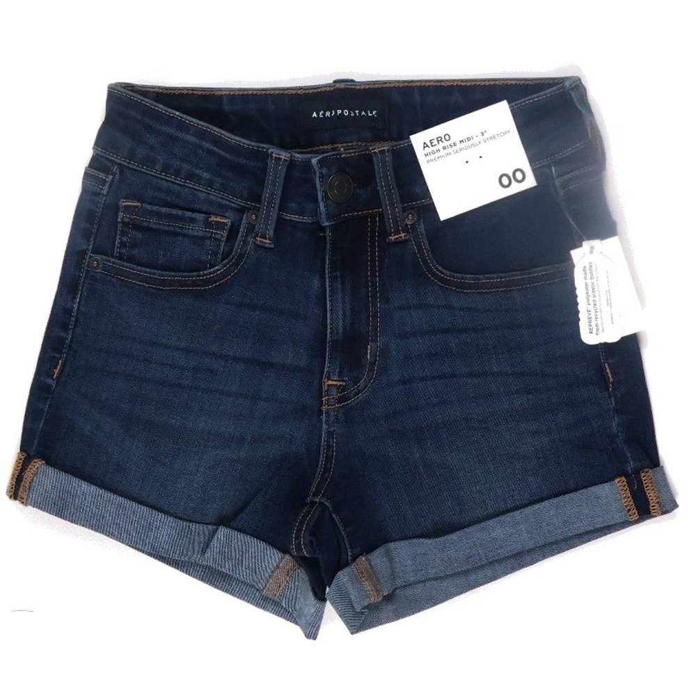 Aeropostale Jean Shorts High Rise Midi 3 Dark Wash 00 NWT MSRP 55
